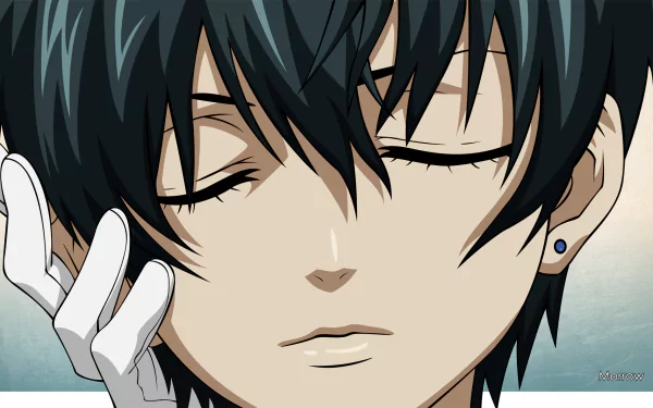 HD vector wallpaper featuring Ciel Phantomhive from Kuroshitsuji (Black Butler), capturing a serene moment with closed eyes and a thoughtful expression.
