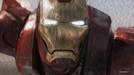 An oil painting of Iron Man, showcasing detailed textures and vibrant colors, serves as a striking 4K Ultra HD desktop wallpaper and background.