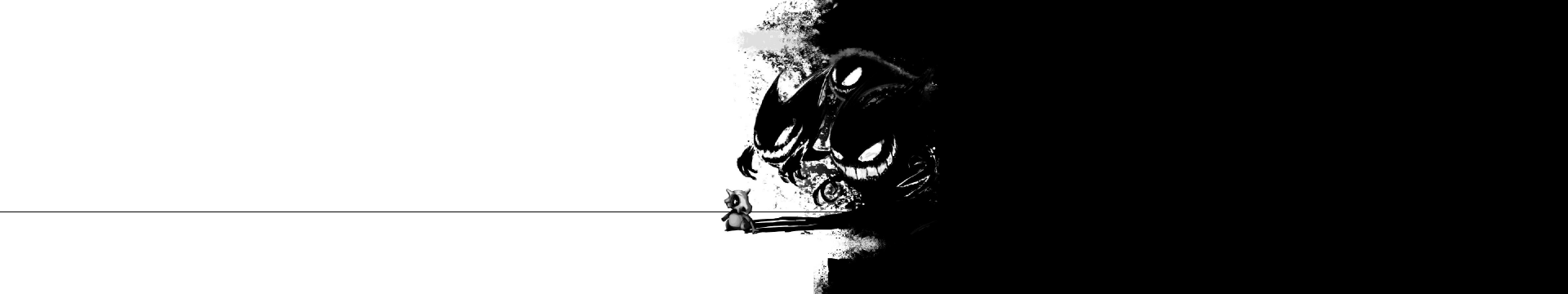 A striking HD anime wallpaper featuring a small Pokémon against a dark, abstract background with menacing eyes, creating a dramatic contrast and captivating visual interest.