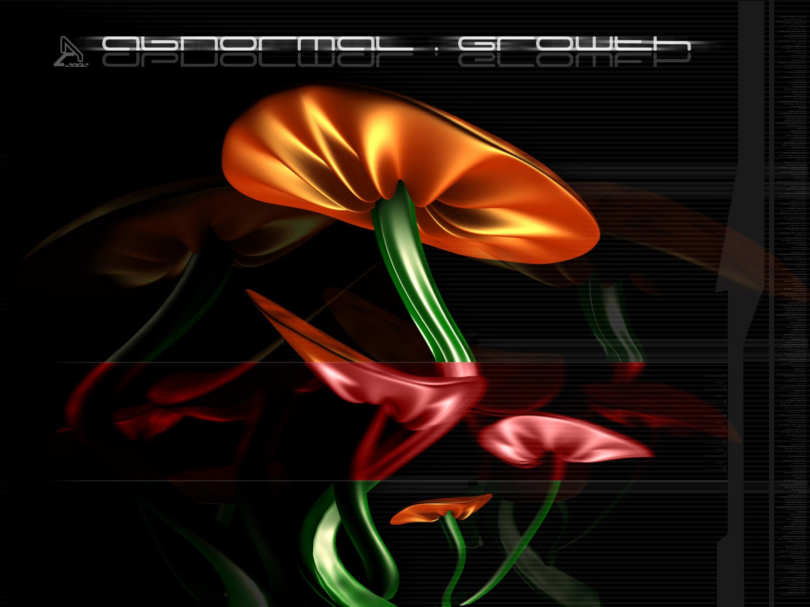 Artistic HD PC desktop wallpaper featuring a glowing, abstract mushroom with vibrant orange and red hues on a dark background.