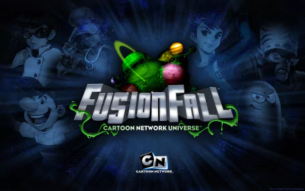 HD PC desktop wallpaper featuring the FusionFall video game logo and characters from Cartoon Network Universe.