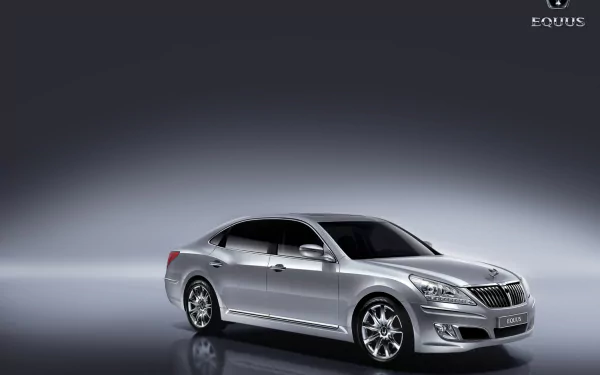 Silver Hyundai Equus sedan on a reflective surface against a gradient gray backdrop — HD PC desktop wallpaper showcasing the vehicle.