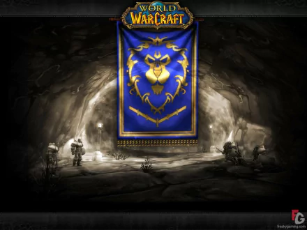 HD PC desktop wallpaper featuring the Alliance banner from World of Warcraft, highlighting iconic Warcraft video game art with a heroic and immersive ambiance.