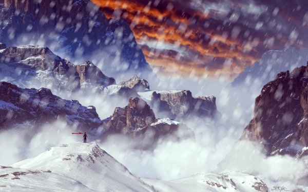 Fantasy Landscape Warrior Mountain Snow Winter HD Wallpaper | Background Image