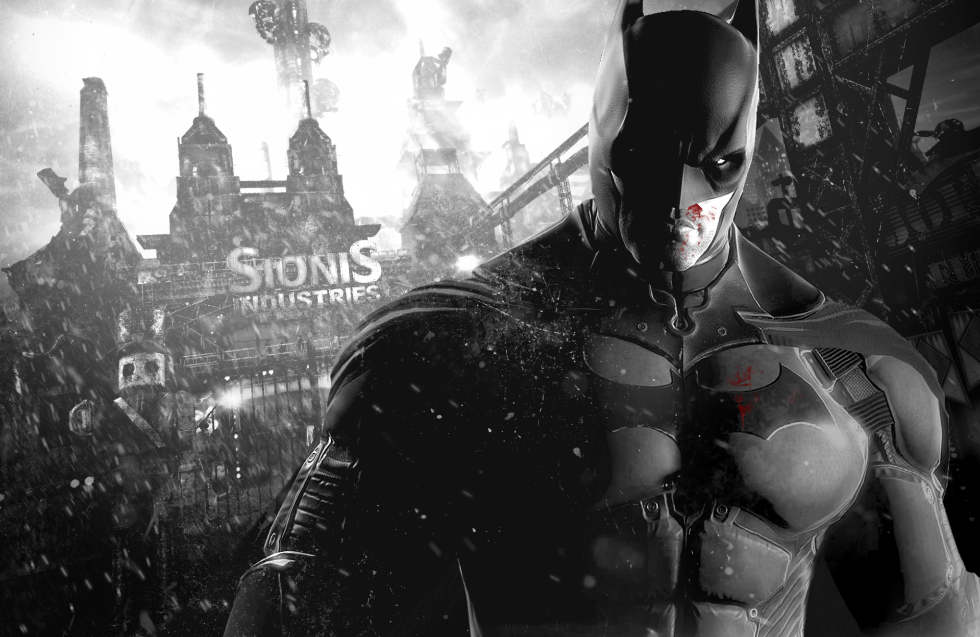 HD PC desktop wallpaper featuring Batman in a dark, gritty setting from the video game Batman: Arkham Origins.