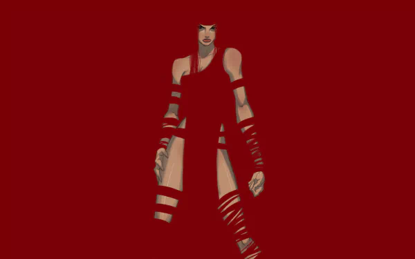 Elektra (Marvel Comics) in a revealing red costume with bandage-like wrappings, posed center on a solid crimson backdrop — comic-style HD PC desktop wallpaper and background.