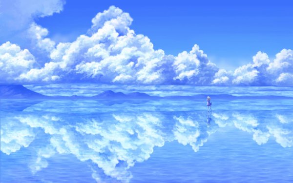 Anime Sky Reflection Cloud Blue HD Wallpaper | Background Image