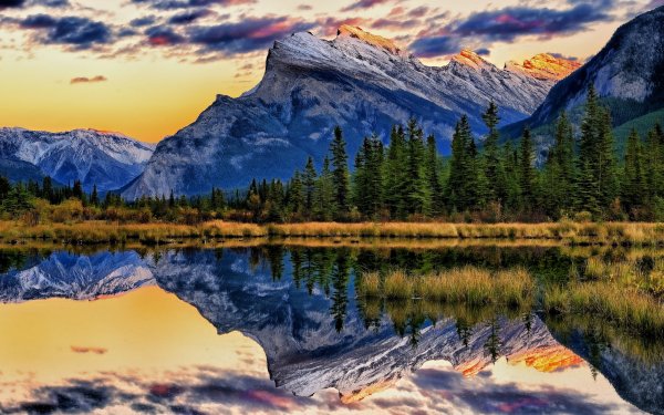 Nature Reflection Mountain Lake Canada Alberta Banff National Park Mount Rundle Vermilion Lakes HD Wallpaper | Background Image
