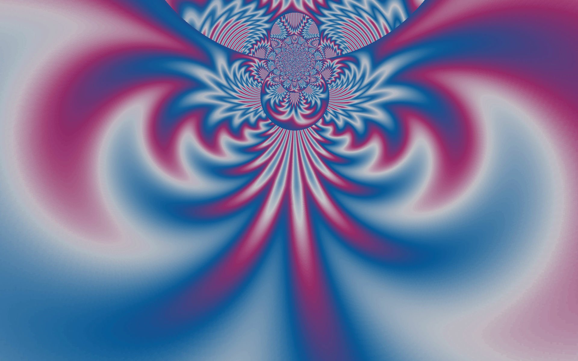 Abstract digital art featuring a blue and red kaleidoscope pattern with swirling colors, creating a vibrant HD PC desktop wallpaper background.