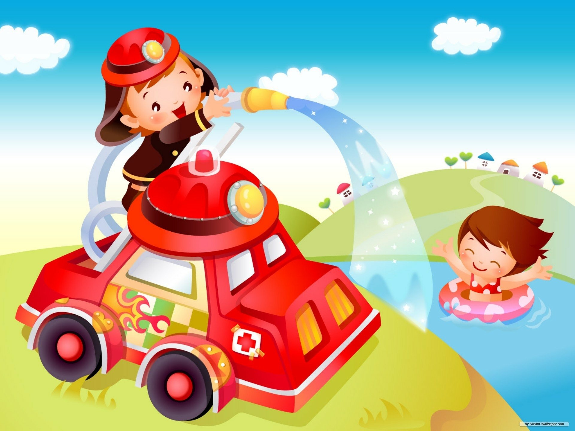 Download Firefighter Video Game Cartoon Jigsaw 2 HD Wallpaper