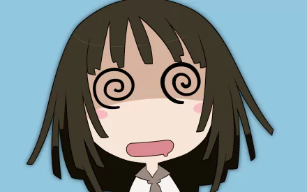 Chibi Nadeko Sengoku from Monogatari (Anime) with spiral eyes and a dazed expression against a plain blue HD PC desktop wallpaper background.