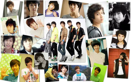 HD desktop wallpaper featuring a collage of SHINee members, showcasing vibrant K-pop style and dynamic music-themed images.