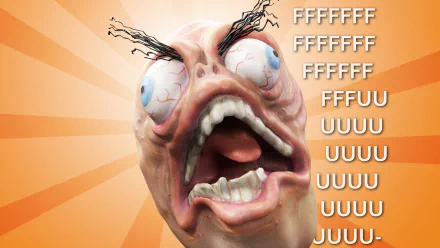 A hilarious meme featuring a highly exaggerated, contorted face with bulging eyes and shaking eyebrows, set against a sunburst background with the text FFFFFFFUUUUUUU for an HD desktop wallpaper.
