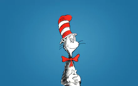 A vibrant HD desktop wallpaper featuring the Cat in the Hat, set against a blue background, capturing the whimsy of the fantasy series The Cat in the Hat Knows a Lot About That!