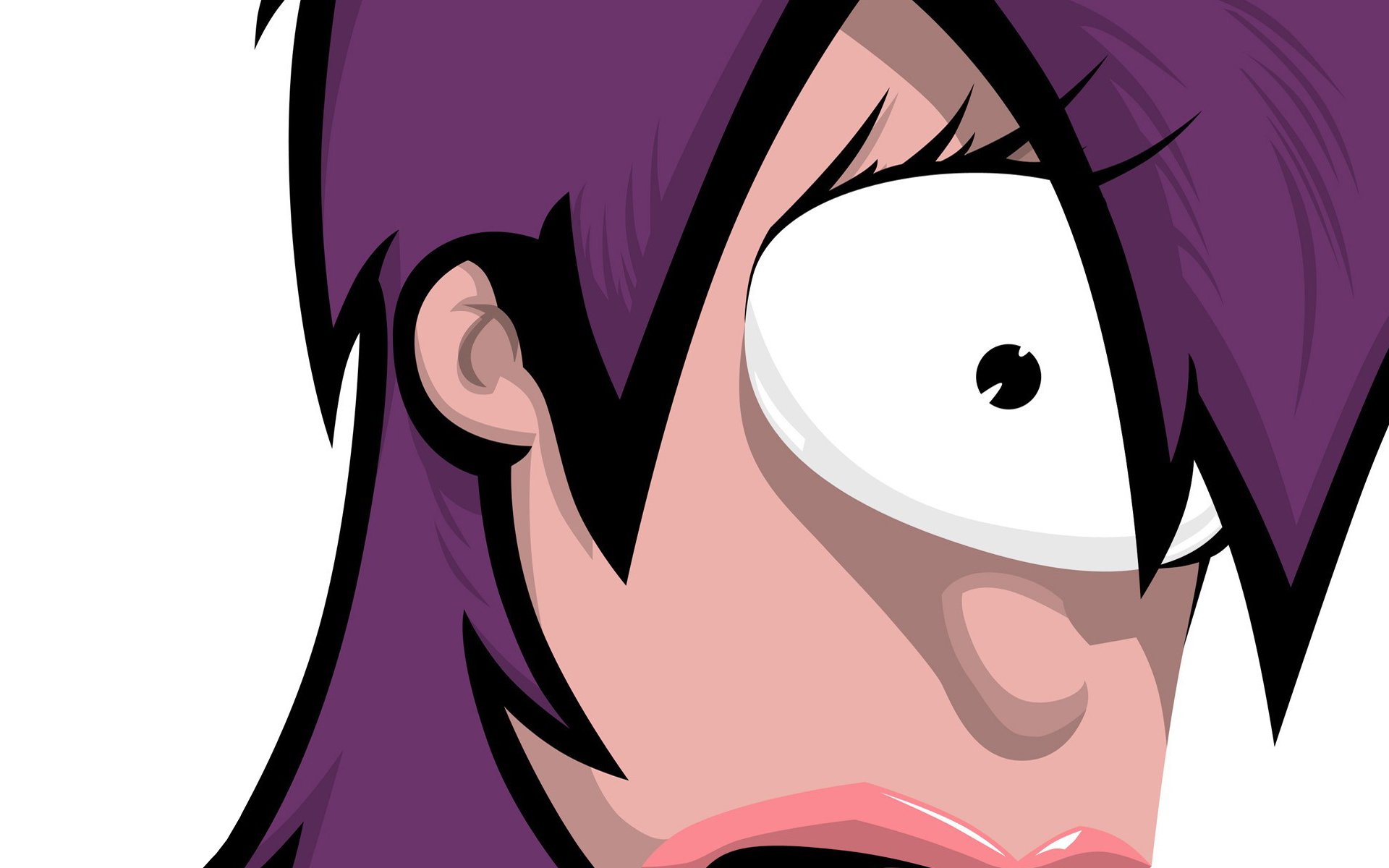 HD PC desktop wallpaper showing Leela (Futurama) from the TV show Futurama — close-up of her face with purple hair, one large cyclopean eye and a surprised expression.