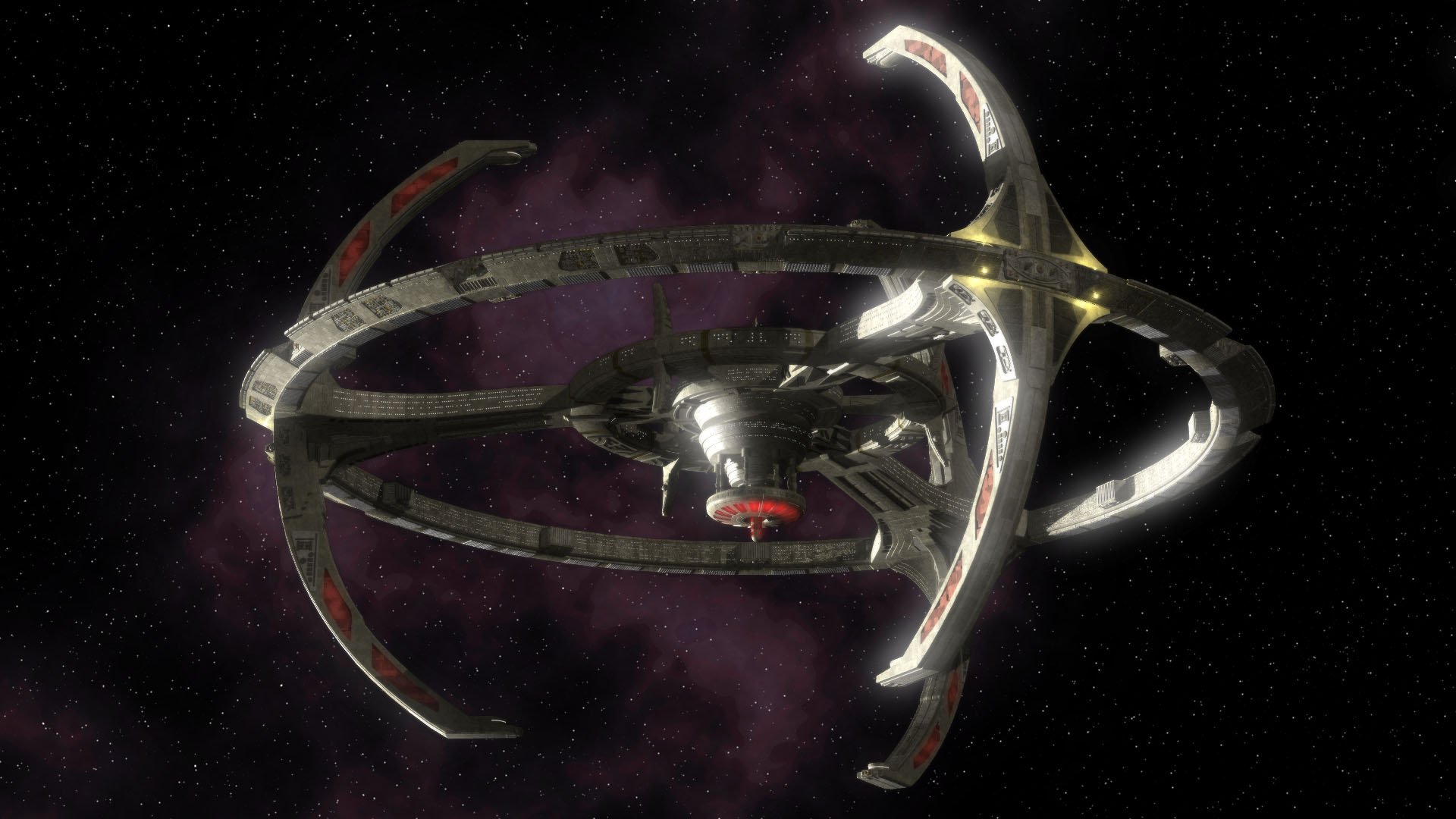 HD desktop wallpaper of the space station from Star Trek: Deep Space Nine, set against a starry cosmic background from the Star Trek TV show universe.
