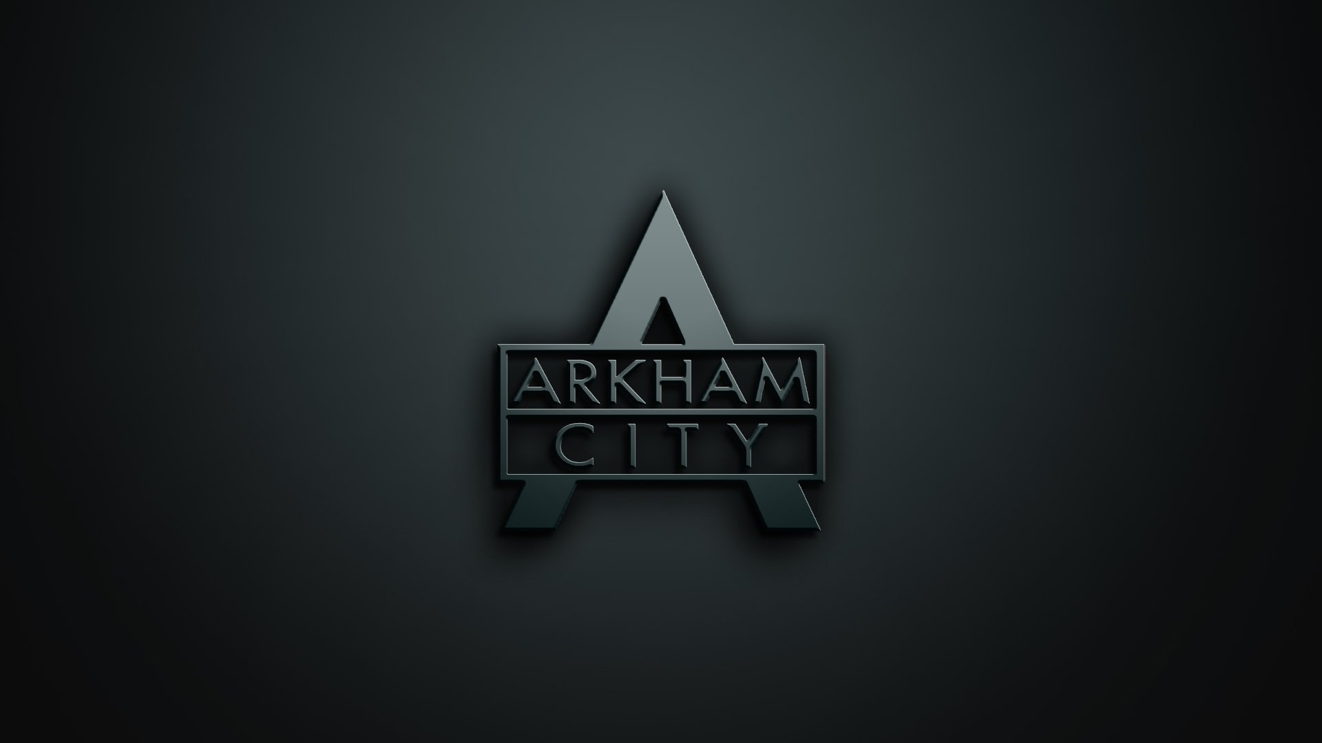 HD PC desktop wallpaper showing the Arkham City emblem and title from the Batman: Arkham City video game on a dark, textured background.