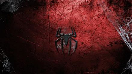 HD desktop wallpaper featuring the Spider-Man logo, set against a grungy red background.