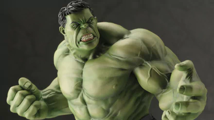 HD desktop wallpaper featuring a detailed figurine of the Hulk from the comics, showcasing his green skin and muscular build against a dark background.
