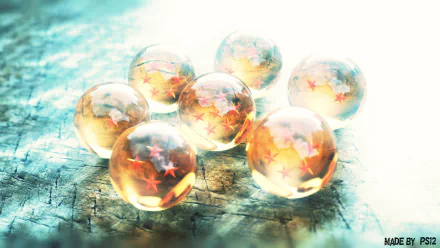 HD desktop wallpaper featuring the Dragon Balls from Dragon Ball Z, artistically rendered with a glowing, mystical effect on a textured surface.