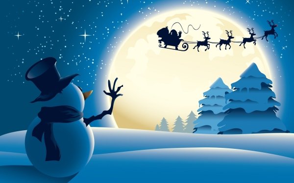 Holiday Christmas Snowman Santa Reindeer Sleigh HD Wallpaper | Background Image