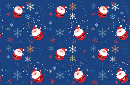 A vibrant HD wallpaper featuring whimsical Santa illustrations surrounded by colorful snowflakes, capturing the joyful spirit of Christmas and the holiday season.