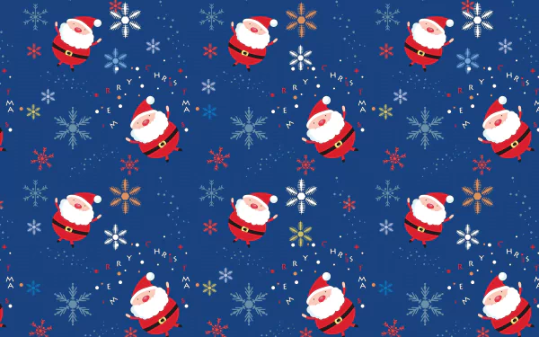 A vibrant HD wallpaper featuring whimsical Santa illustrations surrounded by colorful snowflakes, capturing the joyful spirit of Christmas and the holiday season.
