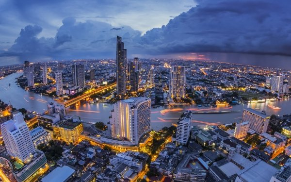 Man Made Bangkok Cities Thailand Night River Light HD Wallpaper | Background Image