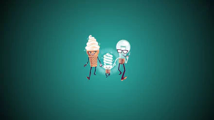 HD PC desktop wallpaper featuring a funny, loving family of ice cream cones with smiling faces and glasses on a teal background.