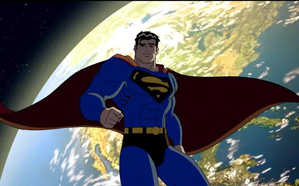 HD PC desktop wallpaper featuring Superman soaring above Earth, inspired by the movie Superman/Batman: Public Enemies.