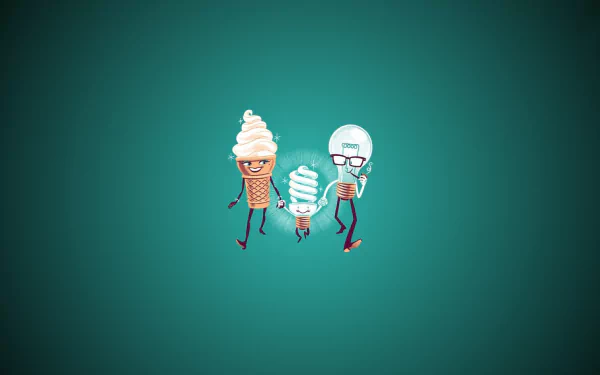 HD PC desktop wallpaper featuring a funny, loving family of ice cream cones with smiling faces and glasses on a teal background.