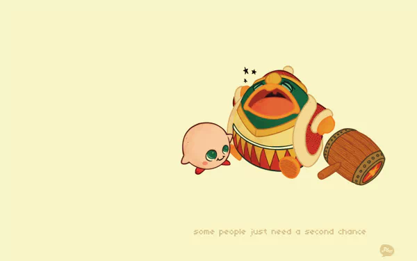 HD wallpaper featuring Kirby next to a defeated enemy with the text some people just need a second chance.
