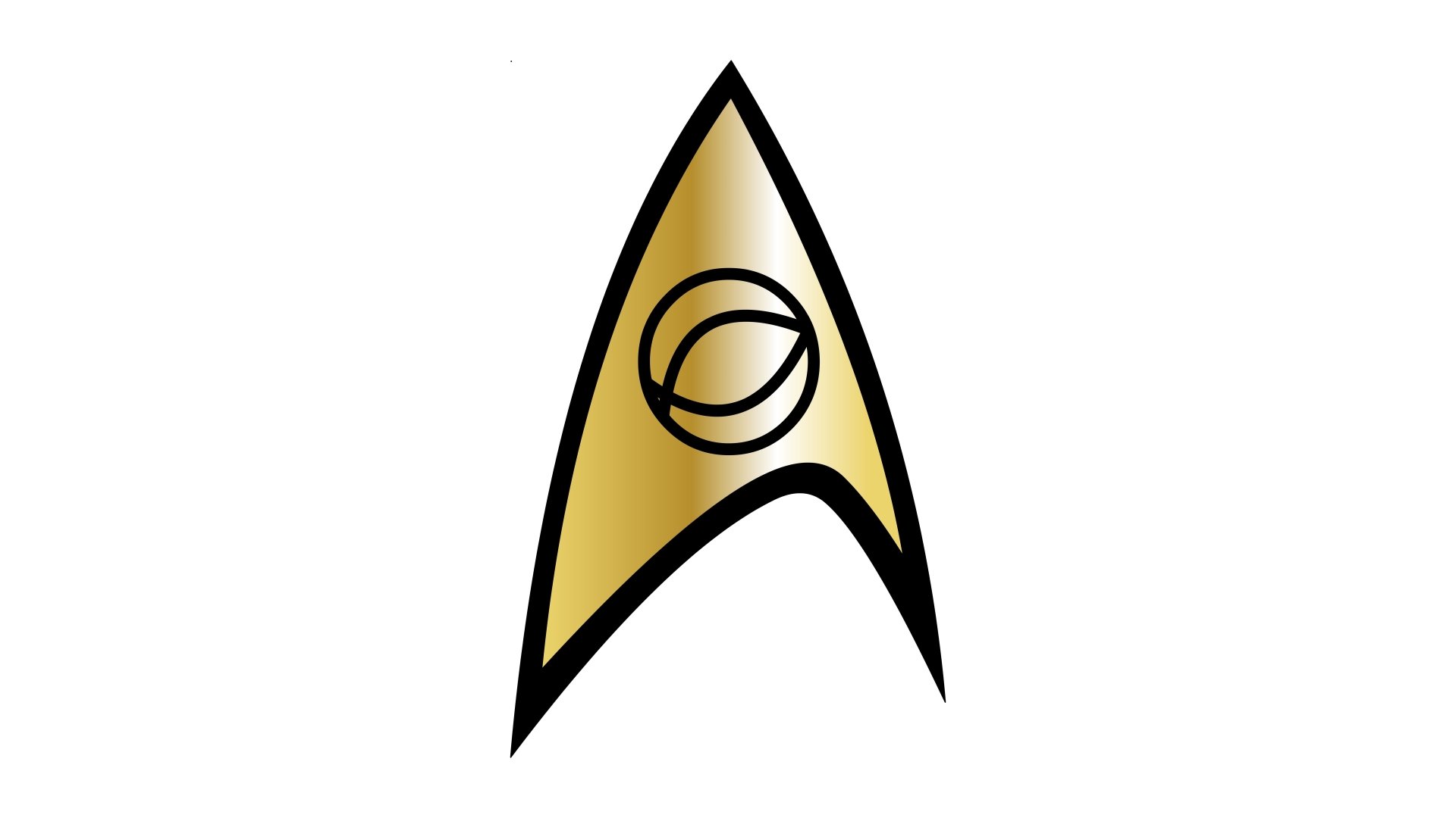 Star Trek emblem in gold and black, rendered in sharp detail for an 8K Ultra HD Sci Fi PC desktop wallpaper and background.