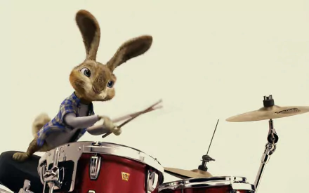 Easter Bunny (Hop) from the movie Hop drumming on a red kit — HD PC desktop wallpaper and background.