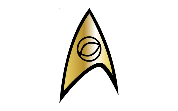 Star Trek emblem in gold and black, rendered in sharp detail for an 8K Ultra HD Sci Fi PC desktop wallpaper and background.