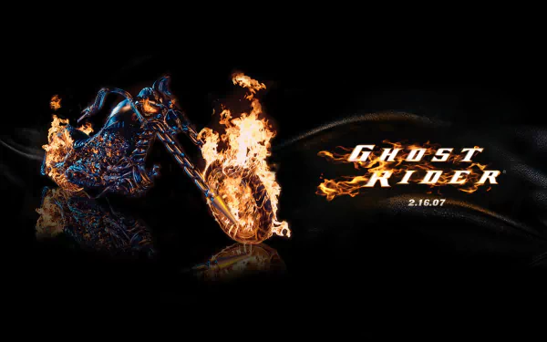 HD wallpaper featuring Ghost Rider, showcasing a fiery motorcycle and the film's title, capturing the dynamic essence of the 2007 movie.