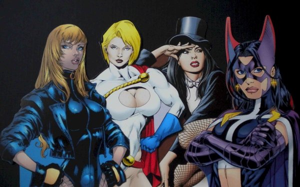Comics Collage Black Canary Power Girl Zatanna Huntress Glove Mask Hat Fishnet DC Comics HD Wallpaper | Background Image