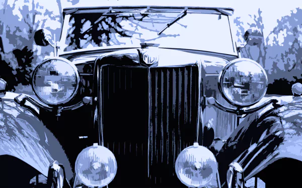 HD PC desktop wallpaper featuring a vintage MG vehicle captured in a stylized, high-contrast artistic rendering.