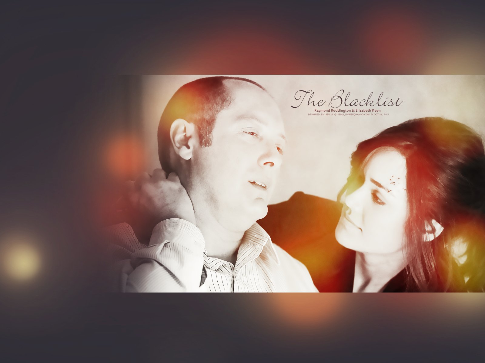 HD desktop wallpaper featuring James Spader from the TV show The Blacklist, with a soft, warm-toned artistic overlay and the show's title in elegant script.