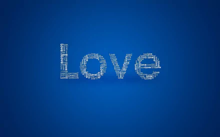 HD desktop wallpaper featuring the word LOVE written with small, bright particles on a deep blue background.