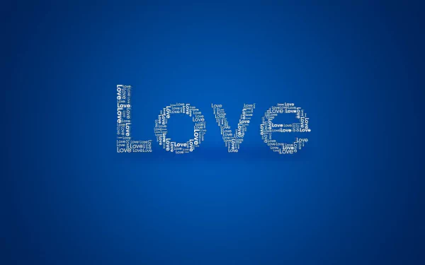 HD desktop wallpaper featuring the word LOVE written with small, bright particles on a deep blue background.