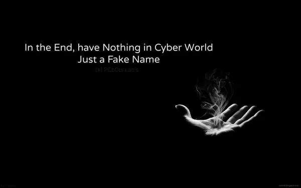 HD desktop wallpaper titled In the End, have Nothing in Cyber World Just a Fake Name, featuring a hand emitting smoke, tagged with technology and hacker.