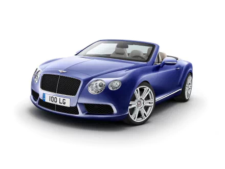 HD PC desktop wallpaper featuring a blue Bentley Continental GT V8 convertible showcased on a white background.