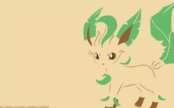 HD wallpaper featuring Leafeon, an Eeveelution from Pokémon, depicted in a minimalist anime style against a soft, neutral background.