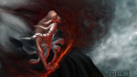 HD desktop wallpaper and background featuring Genryūsai Shigekuni Yamamoto from the anime Bleach, depicted with dynamic fiery and smoky effects.