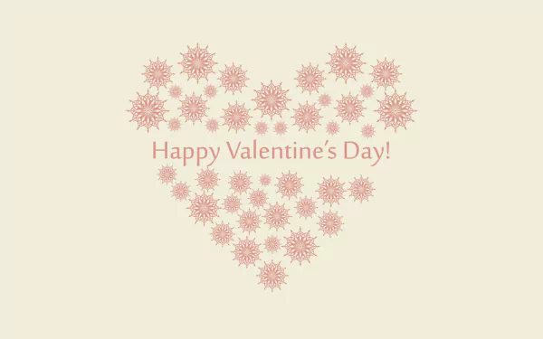 HD Valentine’s Day desktop wallpaper featuring a heart shape made of pink floral patterns with the text Happy Valentine's Day! on a light background.