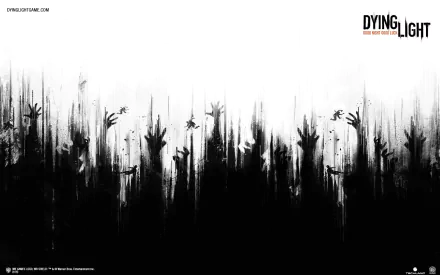 A striking HD wallpaper from the video game Dying Light, featuring a dark, atmospheric scene with silhouettes of zombie-like hands reaching out against a misty background.