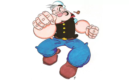 HD desktop wallpaper featuring Popeye from the TV show, showing him in a strong pose with a raised fist, wearing his classic outfit.