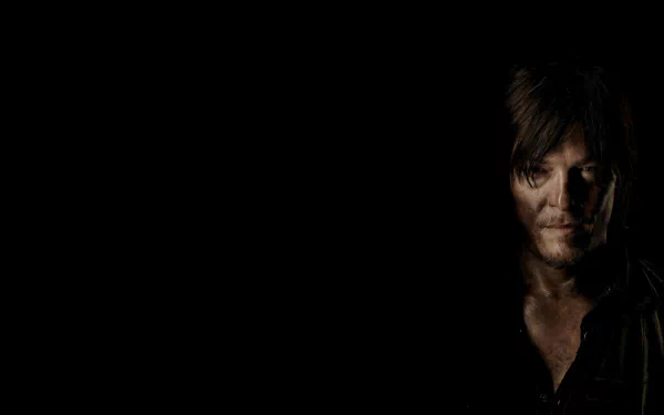 A dramatic HD wallpaper from *The Walking Dead*, featuring a close-up of a rugged character against a dark background, evoking a sense of tension and survival.