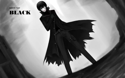 A dark HD wallpaper featuring Hei from Darker than Black, showcasing his iconic black coat against a dramatic backdrop, embodying the essence of dark anime.